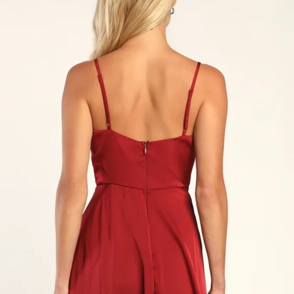 Fanciful Flirt Burgundy Satin Cowl Neck Skater Mini Dress Size Medium (M) - Picture 4 of 7